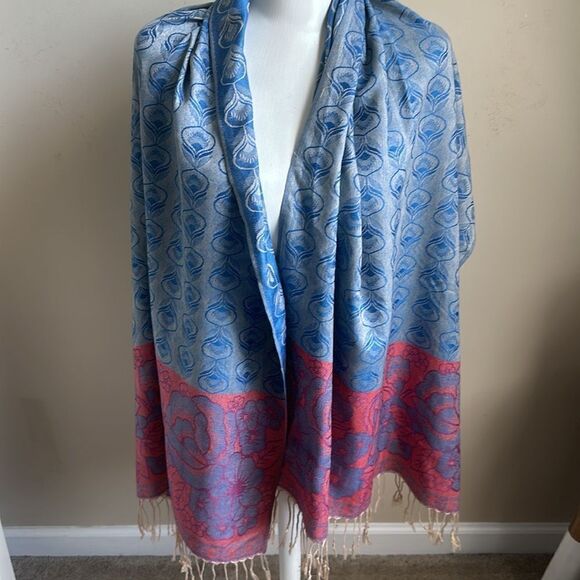 Pashmina 100% Cashmere Floral Wrap/Scarf - Picture 3 of 5